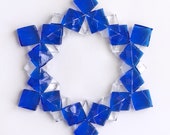 Fused Glass Snowflake Ornament / Suncatcher:  blue & clear - skier gift, winter birthday gift, teacher gift, winter solstice gift