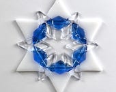 Fused Glass Star of David Ornament: sky blue, white & clear - jewish star, hanukkah decoration, grandma gift, judaica gift, rabbi gift