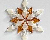Fused Glass Snowflake Ornament / Suncatcher: amber & white - BFF, birthday, summer solstice, client gift