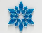 Fused Glass Snowflake Ornament: Turquoise & Clear Suncatcher - hanukkah decor, winter birthday, winter solstice gift, skier, BFF, grandma