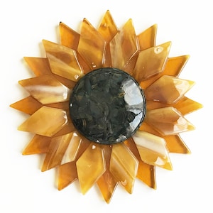 Fused Glass Gold Sunflower Ornament: Handmade Suncatcher - gardener, hospital, birthday, get well, mother in law, BFF, grandmother