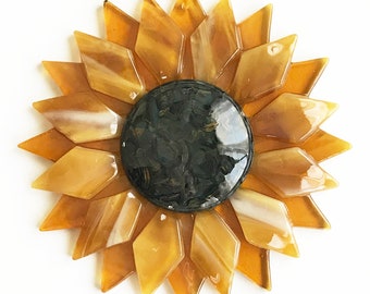 Fused Glass Gold Sunflower Ornament/Suncatcher - gardener gift, fused glass flower, hospital gift, best friend gift, birthday gift, get well