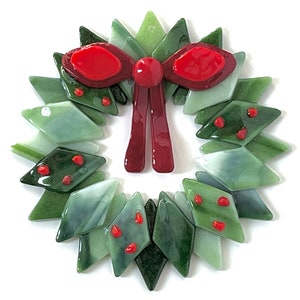 Fused Glass Christmas Wreath Ornament - teacher gift, office gift, grandma gift, client gift, wreath ornament, christmas decor, hostess gift