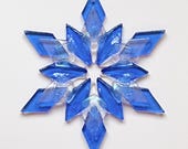 Fused Glass Snowflake Ornament / Suncatcher:  sky blue & iridized clear - hanukkah decor, winter birthday, winter solstice gift, grandma