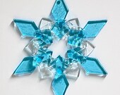 Fused Glass Snowflake Ornament / Suncatcher:  aqua & clear - hanukkah decor, winter birthday, winter solstice gift, grandma, BFF