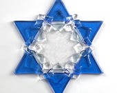 Fused Glass Star of David Ornament: sky blue & clear - jewish star, hanukkah decoration, grandma gift, judaica gift