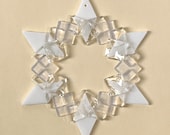 NEW! Fused Glass Snowflake Ornament / Suncatcher:  white & clear - christmas decoration, skier gift, december birthday, winter solstice gift