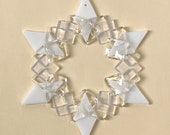 NEW! Fused Glass Snowflake Ornament / Suncatcher:  white & clear - christmas decoration, skier gift, december birthday, winter solstice gift