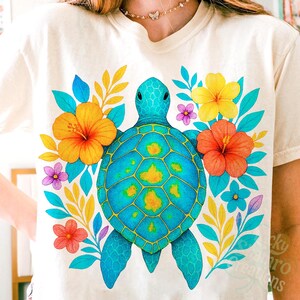 Tortuga floral de verano PNG, Verano retro PNG, Tortuga marina PNG, Verano floral preppy PNG, Concha PNG, Vibras de verano PNG, Verano preppy PNG