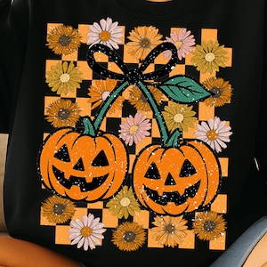 Checkered Floral Pumpkin Png, Retro Pumpkin Halloween Png, Preppy Fall Png, Halloween Pumpkin Design, Spooky Season, Fall Shirt Design