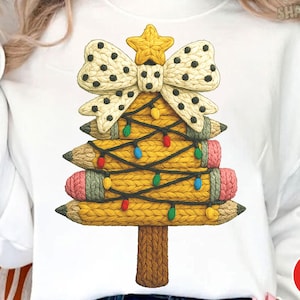 Faux Yarn Art Teacher Christmas Tree PNG, Christmas Latch hook png, Christmas teacher png, Merry Teacher png design, Trendy Teacher png