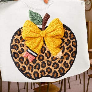 Crochet Teacher png, Crochet Leopard Apple PNG, Faux Yarn Teacher Png, Latch Hook Teacher png, Crochet Bow Apple Design, Trendy Teacher png image 2
