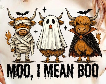 Moo I Mean Boo PNG, Funny Cow Halloween Sublimation, Cute Spooky Farm Animal Design, Trick or Treat Shirt Clipart, Digital Download PNG