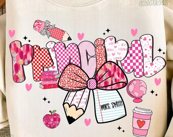 Preppy Pink Principal Valentine Shirt Design (PNG, SVG)