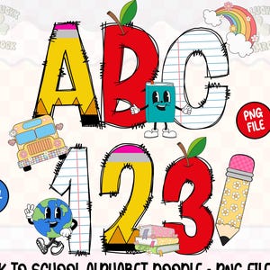 School Alphabet Doodle Png, Alphabet png Bundle, Teacher Doodle png, School Clipart Png, Back to school png, Digital Alphabet png Bundle