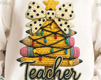 Faux Yarn Teacher Christmas PNG, Christmas Latch hook png, Retro Christmas teacher png, Merry Teacher png design, Trendy Teacher png Design