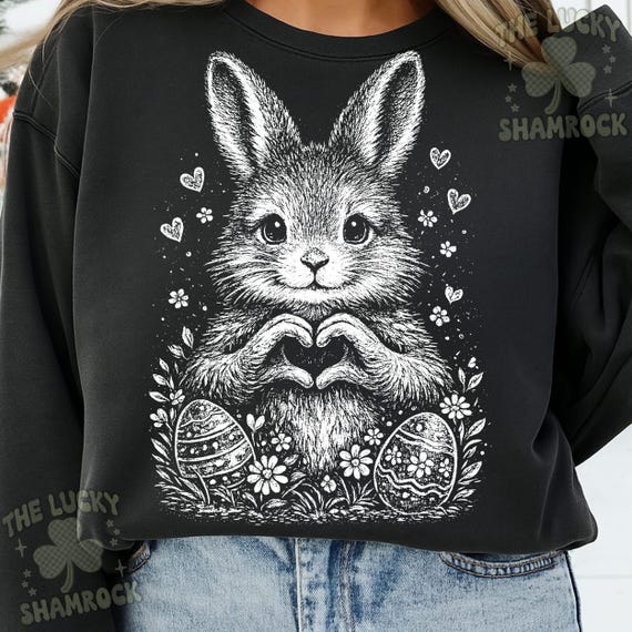 Cute Easter Bunny PNG, Hand Drawn Bunny Shirt Design, Chalk Sketch Bunny Easter PNG, Black and White Bunny Graphic, Spring Easter Shirt PNG