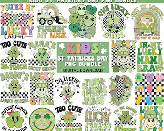 St Patricks Day Kids PNG Bundle, Retro St Patrick png Bundle, Patricks day Kids Png, Shamrocks png Kids St Pattys day png, Kids Png Bundle