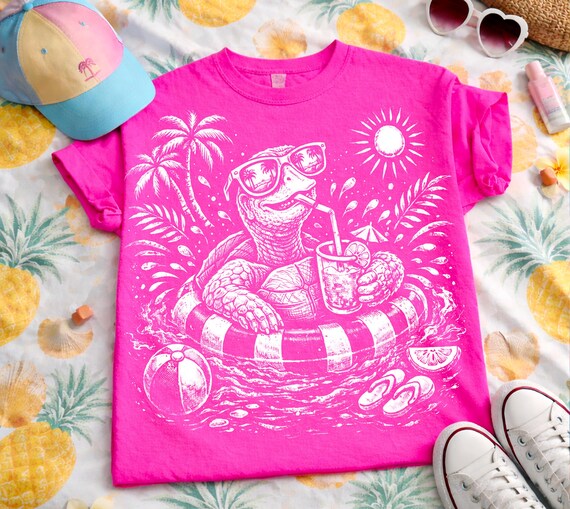 Summer Sea Turtle PNG, Pool Party Beach Png, Respect the locals png, salty png, Retro summer png, summer vibes design, Cute Summer png