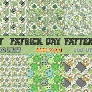 St Patrick’s Day Seamless Pattern, St patricks day charms, St. Patricks day Pattern, Heart retro groovy Clover Sublimation designs, Pattern