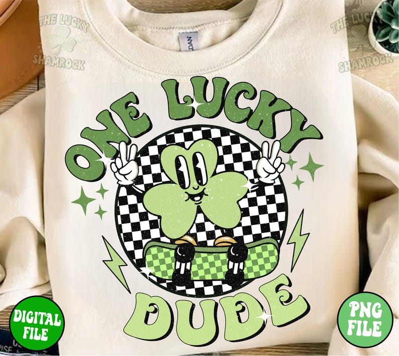 One Lucky dude PNG, Retro St Patricks Day png, Boy Png, Kids Sublimation, St Patricks Shirt Design, Clover png, Lucky png, trendy png file