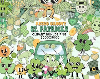 Retro St Patrick’s Day Clipart Bundle, St Patrick’s Day Png, Groovy Clipart png, Clover png, Lucky Sublimation Shirt Design, Clipart bundle