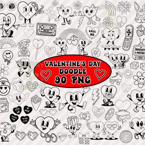 Valentine&#39;s Day Line Art Clipart Bundle, Valentine&#39;s Day Clipart, Valentine Day png Bundle, Valentine Day Coloring Pages, Clipart bundle