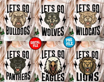 Paquete PNG de Lets Go Team, Mascota PNG, Paquete de sublimación de espíritu escolar, Mascotas de equipos de fútbol, Camiseta PNG para mamás deportistas