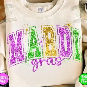 Diseño de chaqueta universitaria con lentejuelas de imitación de Mardi Gras, purpurina del Carnaval de Luisiana PNG (descarga digital)
