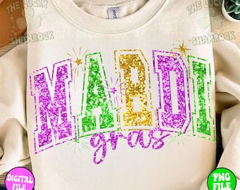 Mardi Gras Faux Sequin Varsity Design, Glitter Louisiana Carnival PNG (Digital Download)