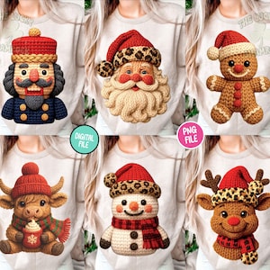 Preppy jul 3D-virkad png-paket, konstgarn jul png, spärrkrok jul png, retro jul png, jultröja png design