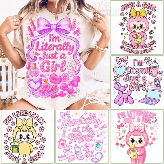 Just a Girl PNG Bundle, Girly Shirt Sublimation, Pink Coquette Png, Matcha Lovers PNG, Monster Dolls Characters Png, Retro Sarcasm Humor Png