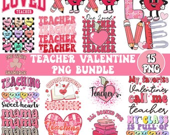 Retro Teacher Valentine Png Bundle, Teacher png bundle, Teacher Valentine png, valentines day png, valentine teacher, teacher valentines png
