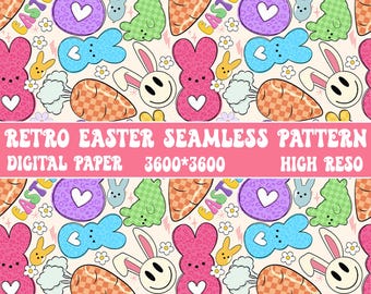 Pastel Easter Seamless Pattern, Bunnies and Carrots (Digital Paper)