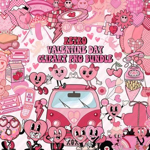 Retro Valentine Clipart Bundle, Retro Valentine png, Valentines Clip art Bundle, Groovy valentine png, Clipart png, Love Heart Clipart Png