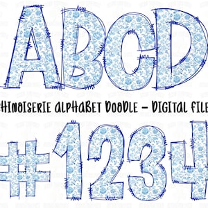Alfabeto Toile Azul PNG, Doodle Chinoiserie Azul Png, Letras Universitárias Azuis Png, Chinoiserie png, Alfabeto Digital png, Fonte Doodle png