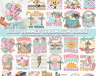 Retro Summer png Bundle, Summer Shirt Design, Summer vibes Png, Hello Summer Png, Trendy Summer Vacation png, Sun Salt sand png, png bundles