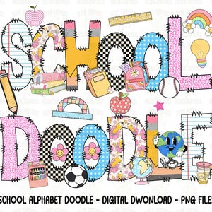 School Alphabet Png Bundle, School Doodle png, Teacher Clipart Png, Teacher doodle png, Doodle font, Alpha Pack png, Digital Alphabet Bundle