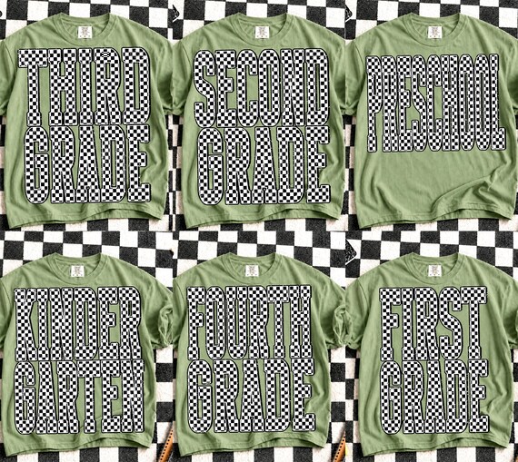 Checkered Back To School Grade Bundle Png, First Day Of School Png, Pre-K First Second Grade Png, Preppy Back to School Png, Teacher png