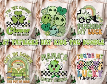 Retro St Patricks Day PNG-Bundle, Groovy Klee, Herzen (Digitale Dateien)