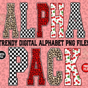 Trendy Alphabet PNG Bundle, Colorful Letters Clipart, Digital Letters, Leopard Alphabet png, Checkered Alphabet png, Alphabet png Bundle