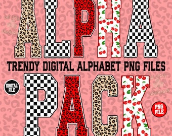 Trendy Leopard Checkered Alphabet PNG Bundle (Digital Download)