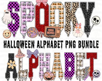 Halloween Alphabet Png Bundle, Halloween font png, Spooky Alphabet PNG, Halloween sublimation, Creepy letters png, retro halloween png