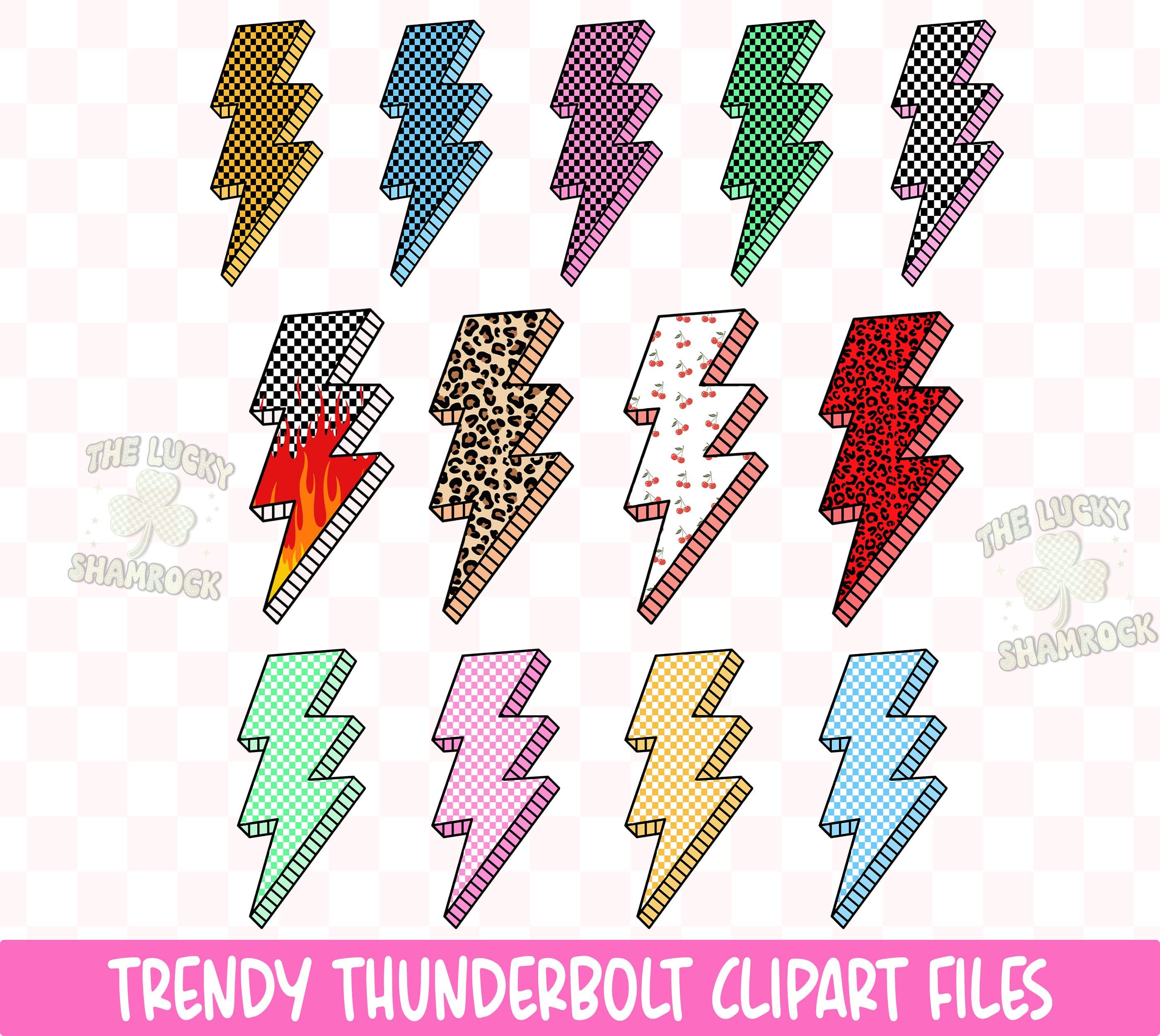 Thunderbolt Clipart Png Bundle, Checkered ThunderBolt PNG, Thunder Bolt Clip Art, Trendy Png File, Flash Bolt Graphic, Digital Download
