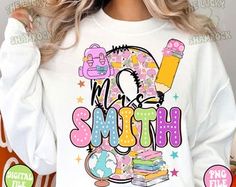 Custom Teacher Name Png, Custom Teacher Design Png, Retro Teacher Png, Custom your name png, Teacher png, Trendy Teacher Sublimation