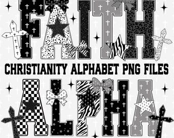 Christian Faith Alphabet PNG Bundle, Religious Bible Verse Letters, Scripture Clipart, Spiritual Digital Download for Sublimation & Crafts