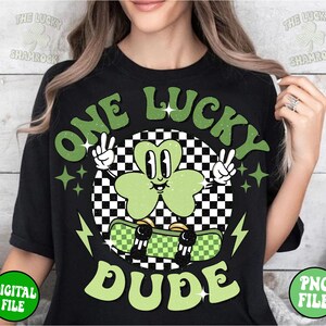 Retro St Patricks Day PNG, One Lucky Dude, Kids Sublimation (Digital Download) image 6