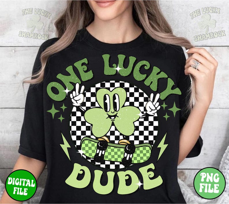 Retro St Patricks Day PNG, One Lucky Dude, Kids Sublimation (Digital Download) image 6