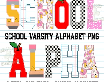 Retro Varsity Alphabet Png, School Doodle png, School Clipart Png, Teacher doodle png, Doodle font, Alpha Pack png, Digital Alphabet Bundle