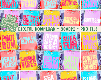 Retro Summer PNG Bundle, Beach Life Designs (Digital Download)